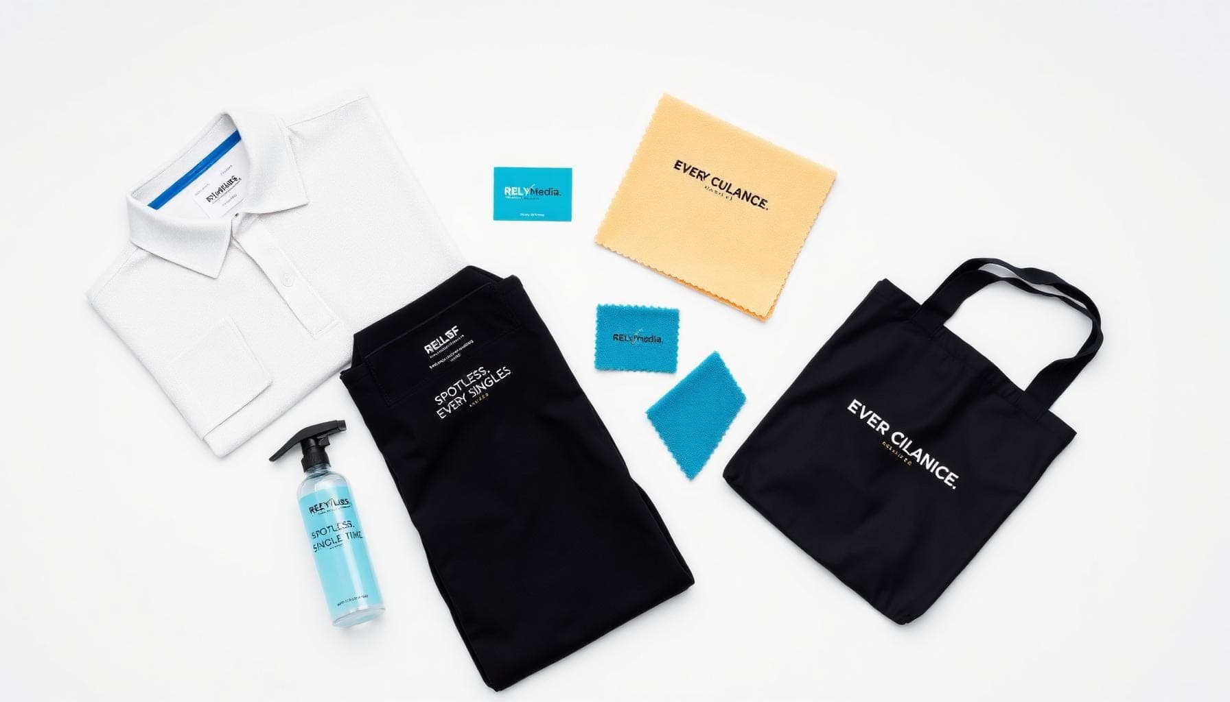 Cleaning supplies flatlay for branded cleaning business