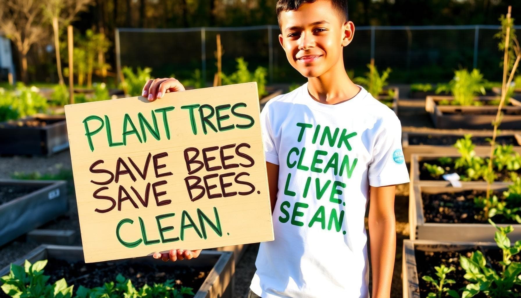 Earth Day rally with signs and eco slogans
