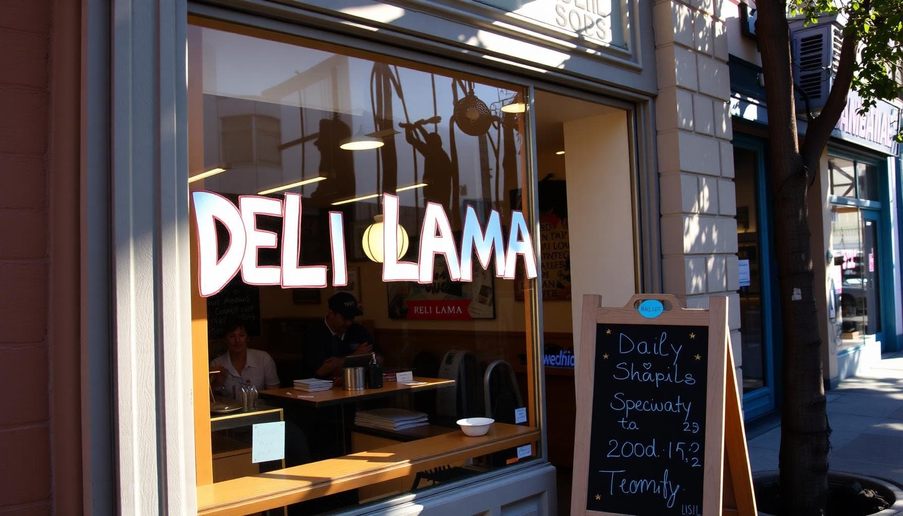 Sandwich shop exterior with branded signage
