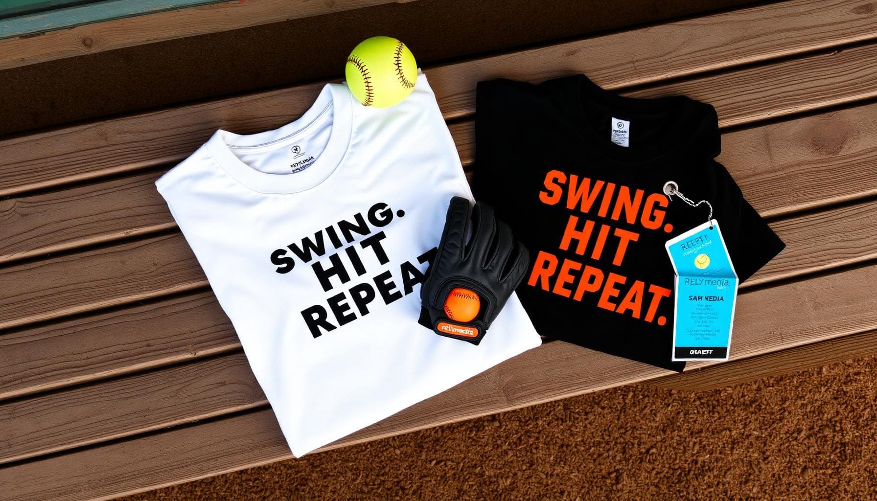 Slow pitch softball jersey flatlay with custom slogan