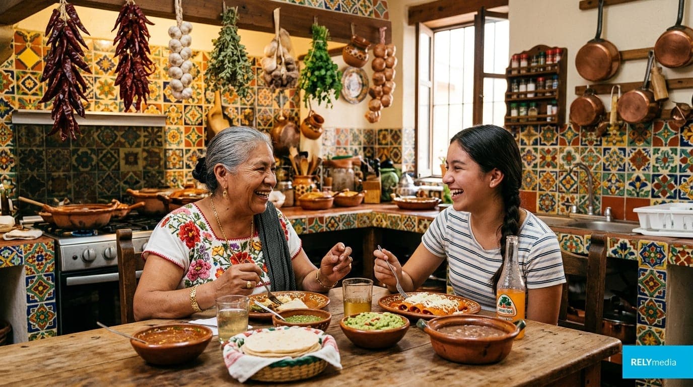 Traditional Mexican kitchen with colorful decor