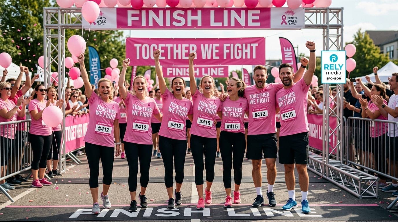 Breast cancer awareness walk participants in pink