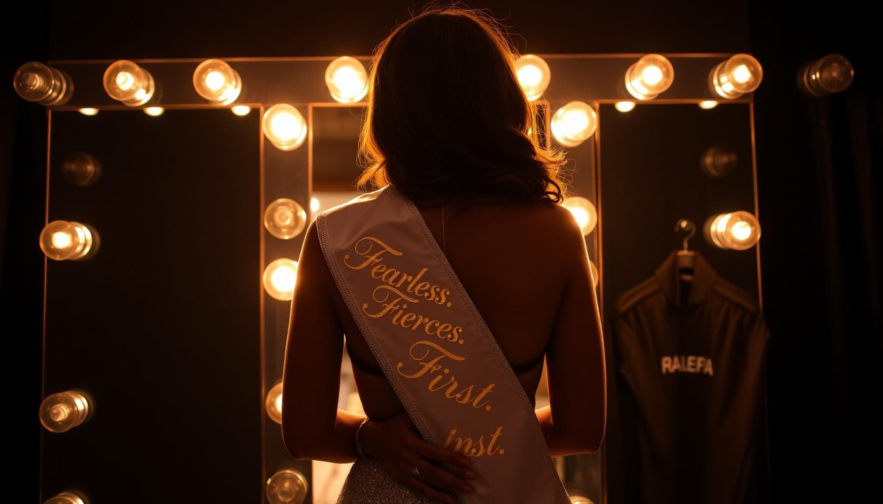 Beauty pageant contestant prepping backstage