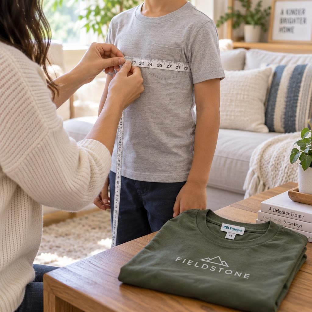 Parent measuring a child for custom apparel