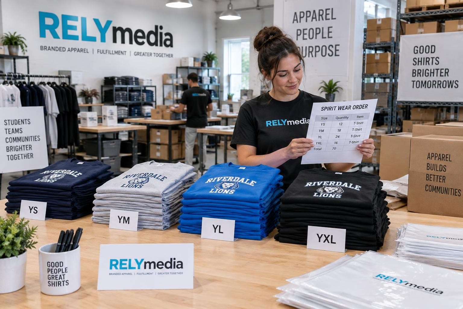 Spirit wear order being fulfilled for a school group