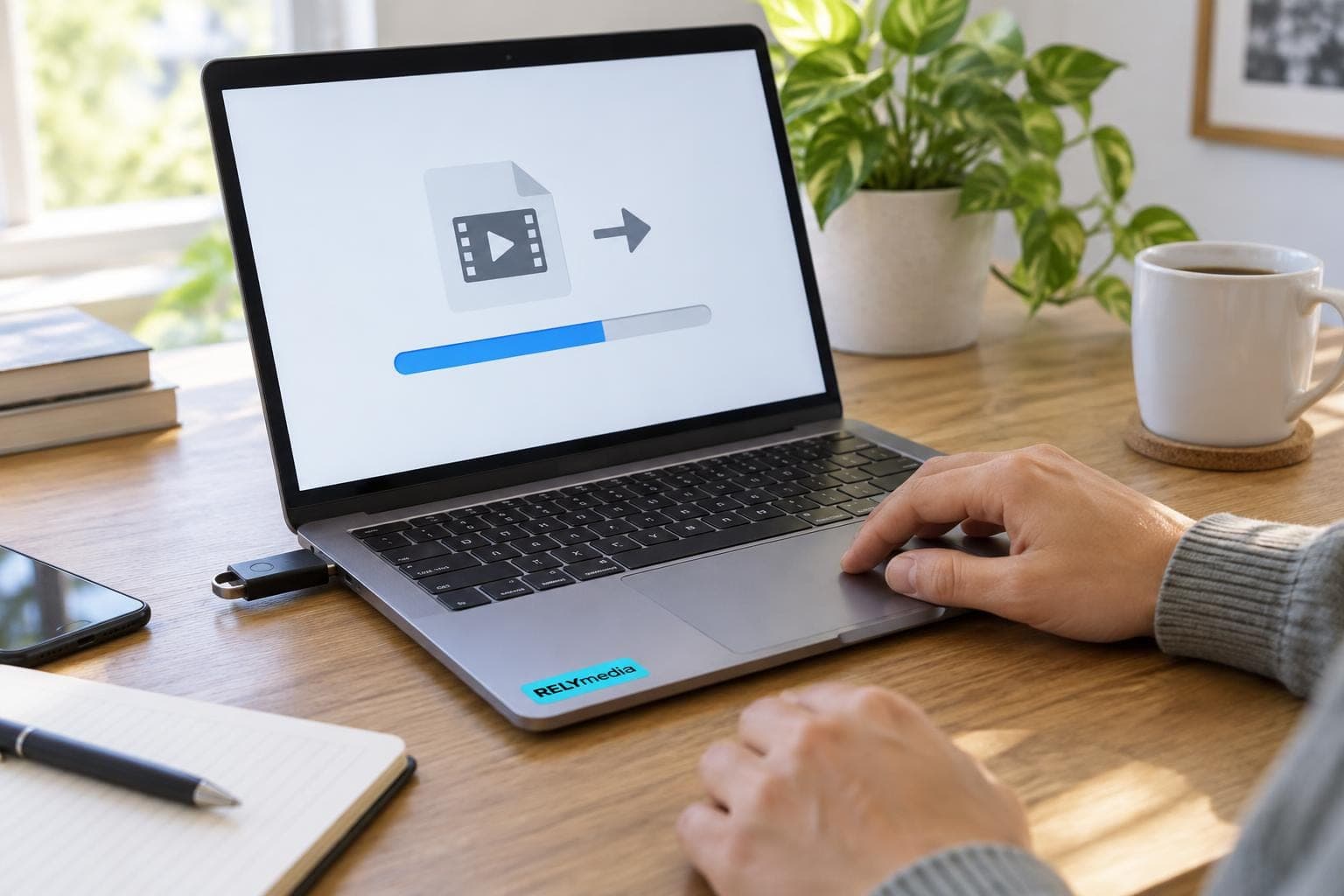 Person transferring video files to a flash drive