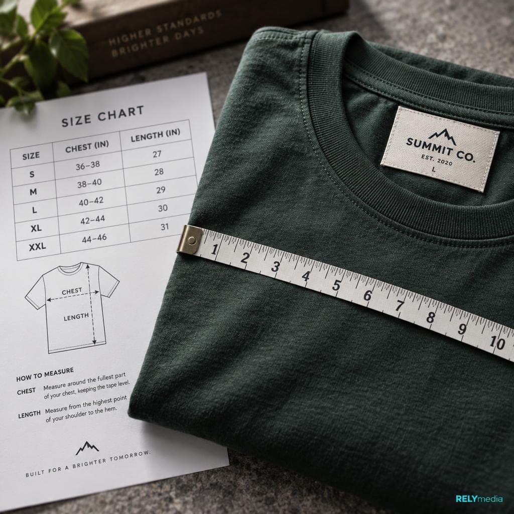 Close-up of a t-shirt size chart