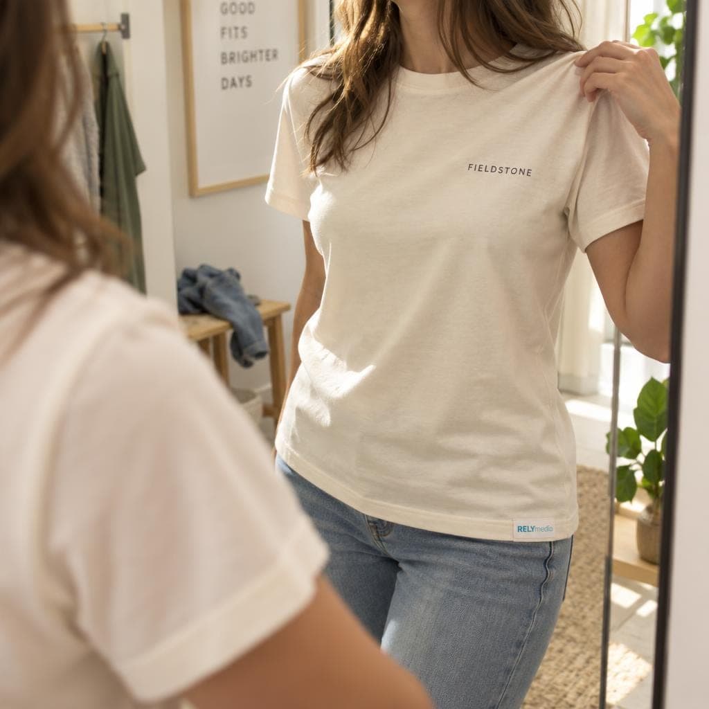 Checking the fit of a women's t-shirt