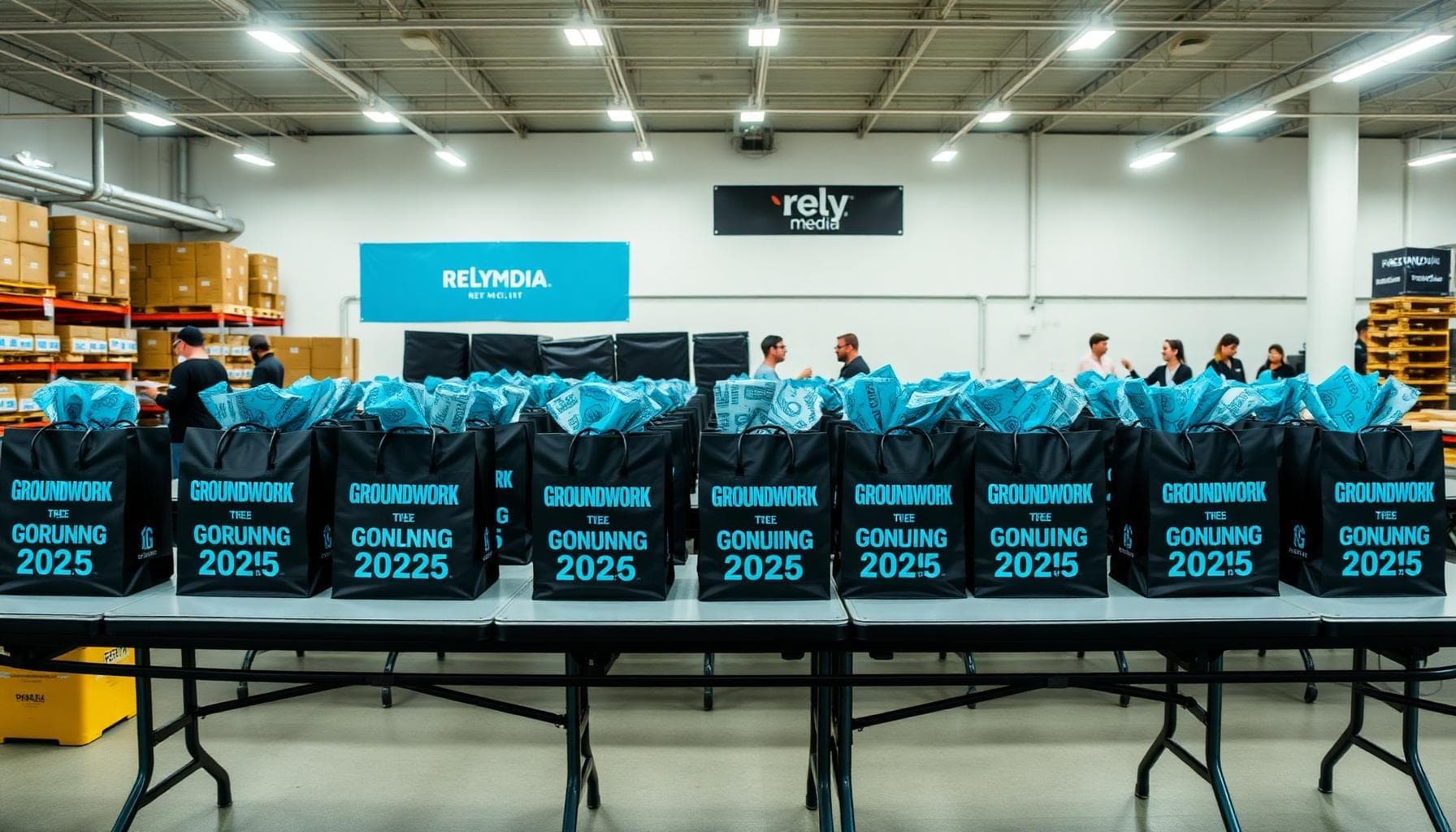 RELYmedia event swag bags — custom branded merchandise solutions