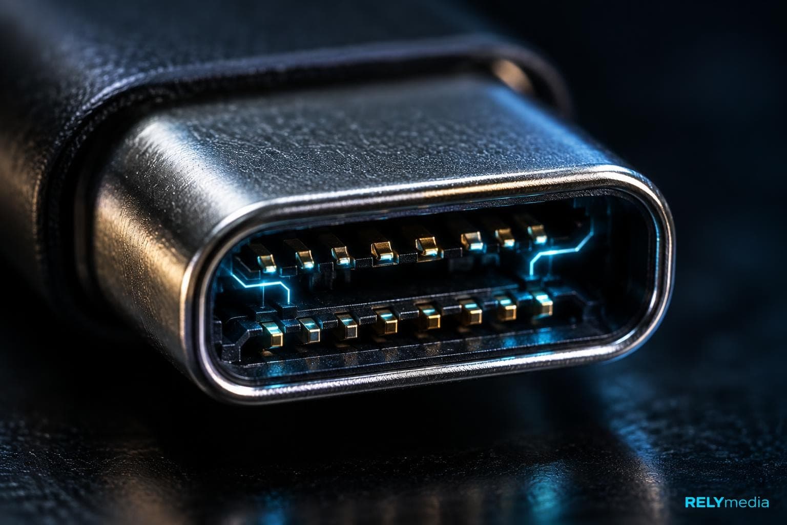 Close-up of a USB-C connector tip