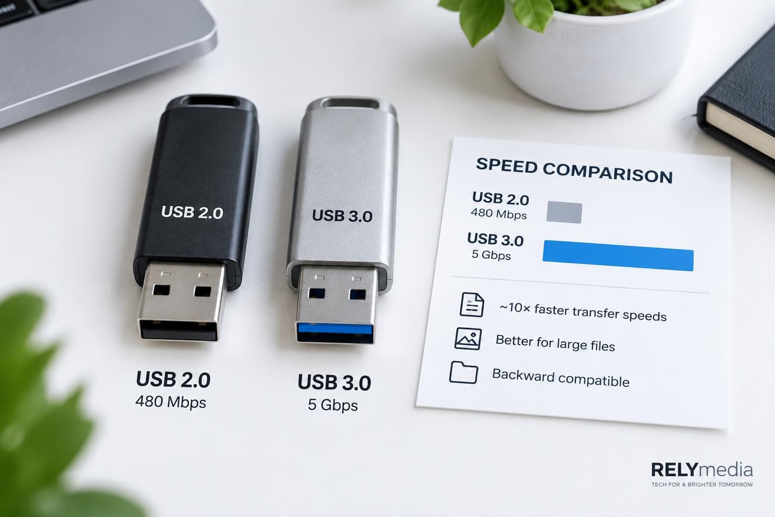 USB 2.0 and USB 3.0 drives compared side by side