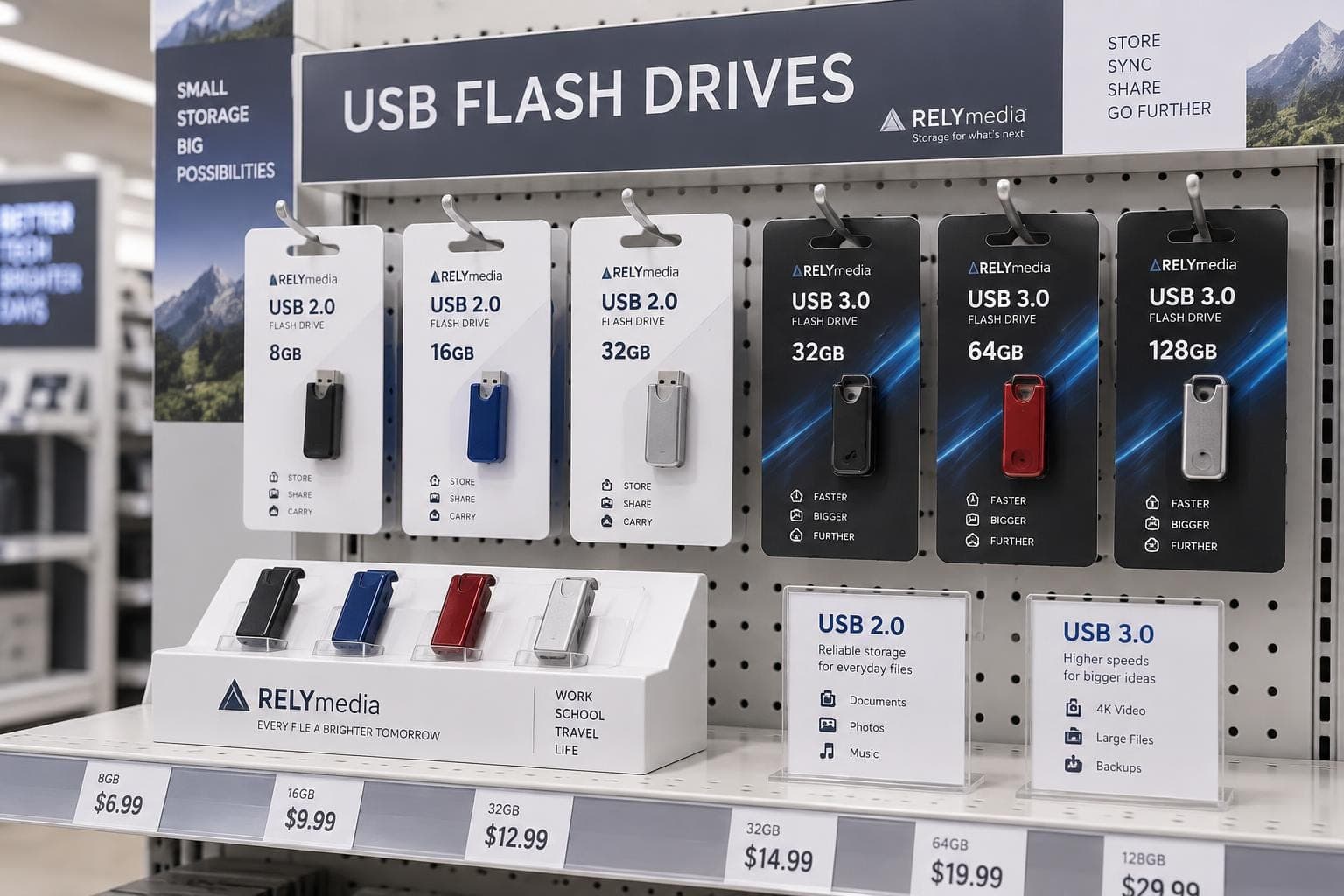 Display of custom USB flash drive styles