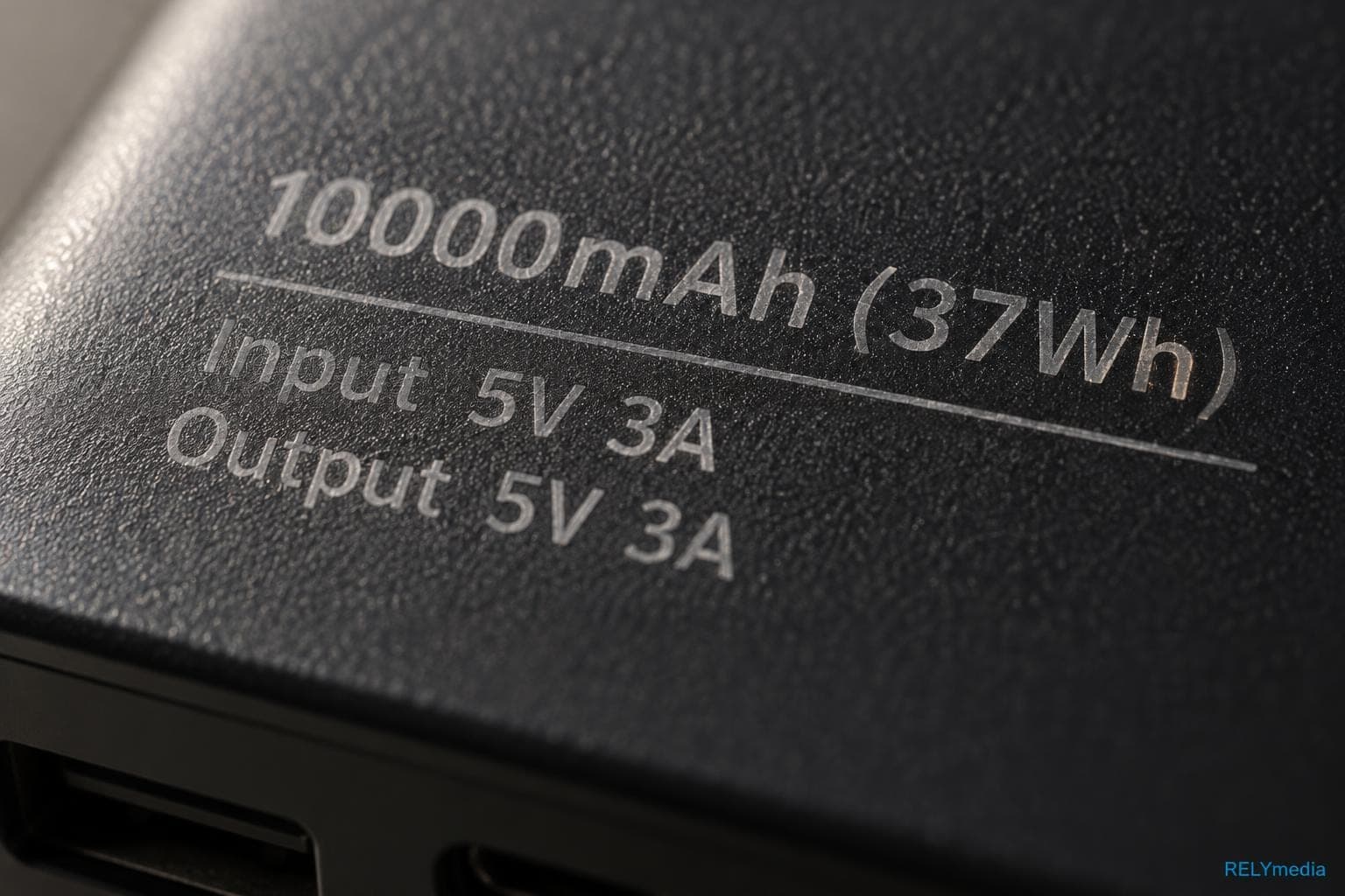 Close-up of a power bank's capacity rating label