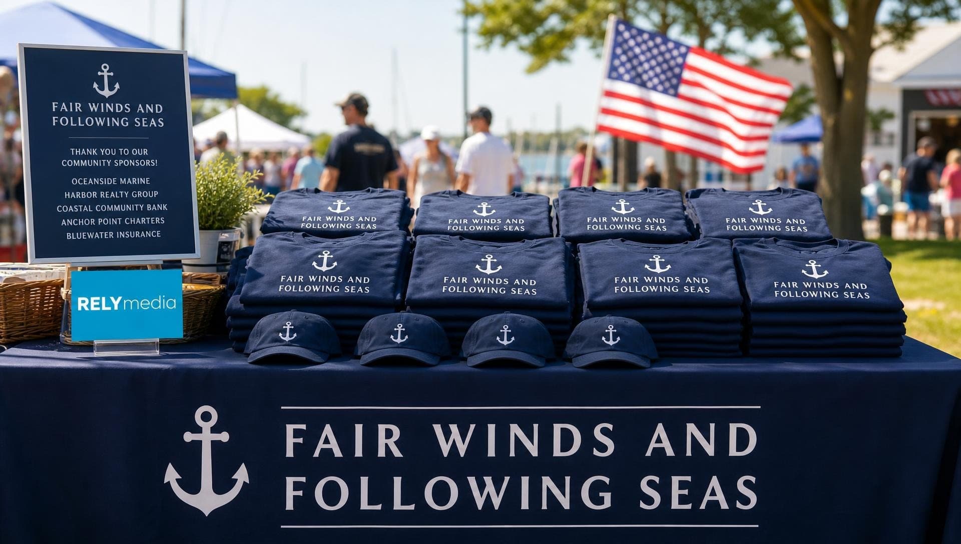 Custom Navy apparel and keepsakes displayed at a veteran event