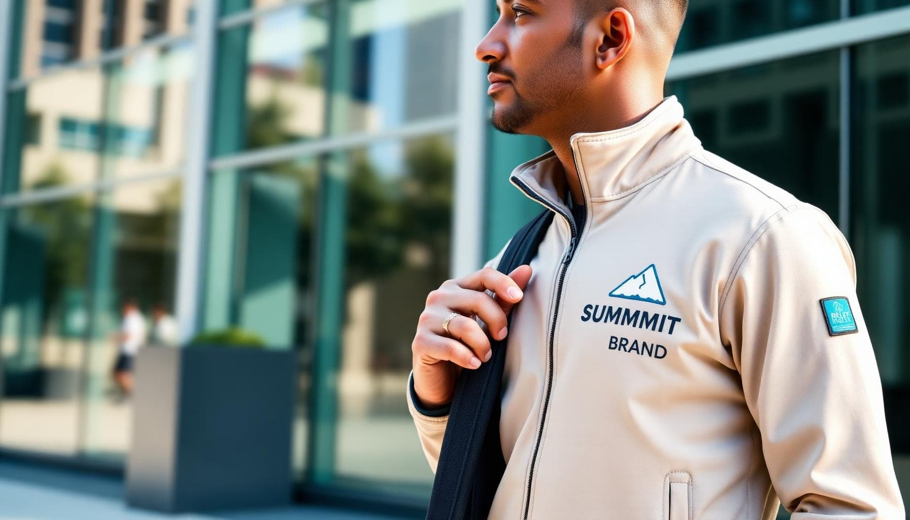 Corporate team wearing branded jackets — custom jacket brands for employee giveaways