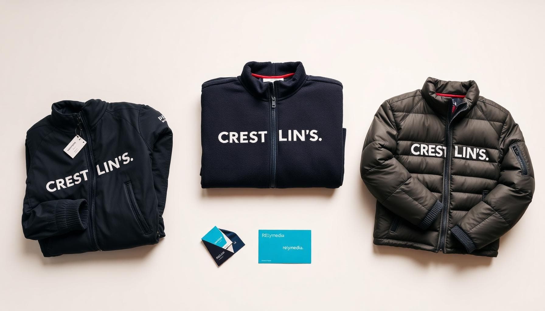 Flatlay of branded corporate jacket — custom logo jacket for corporate gifting program