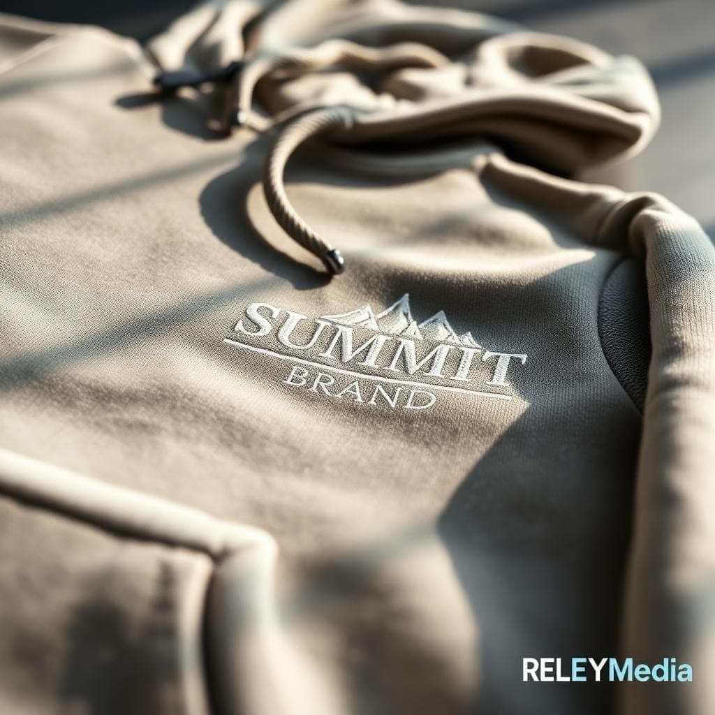 Close-up of fabric quality on a premium branded sweatshirt