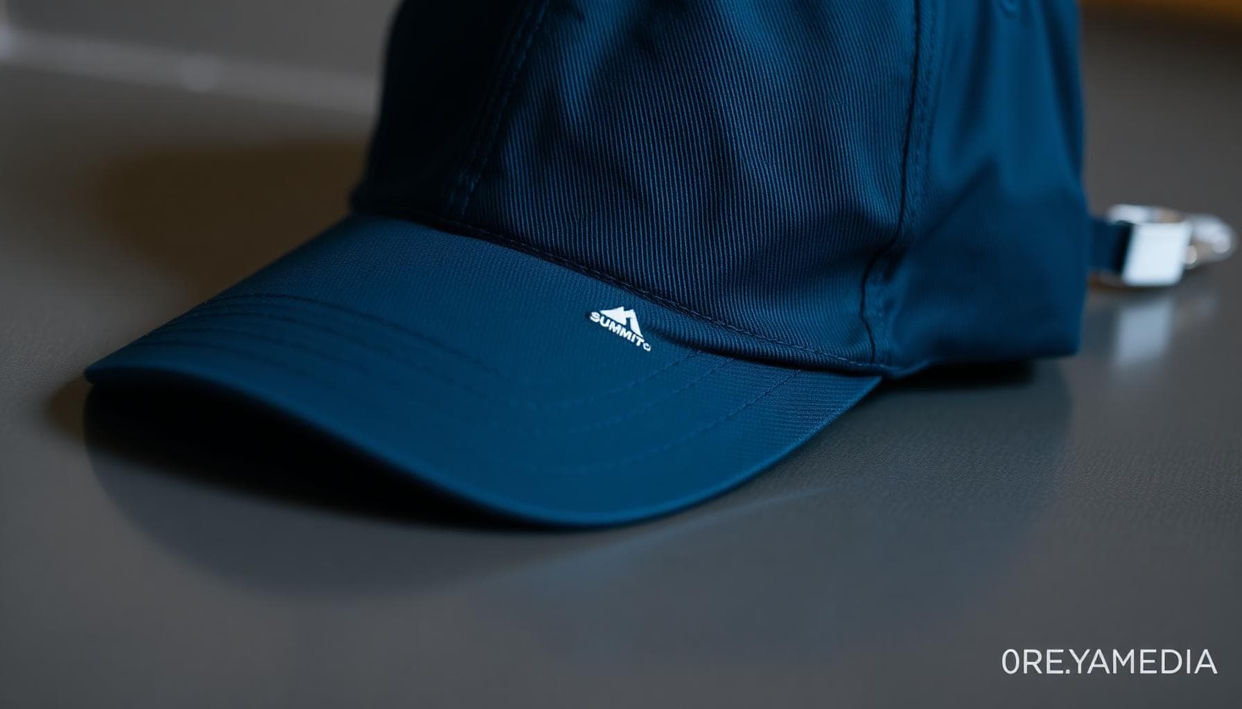 Close-up of embroidered logo on custom branded cap — promotional headwear customization
