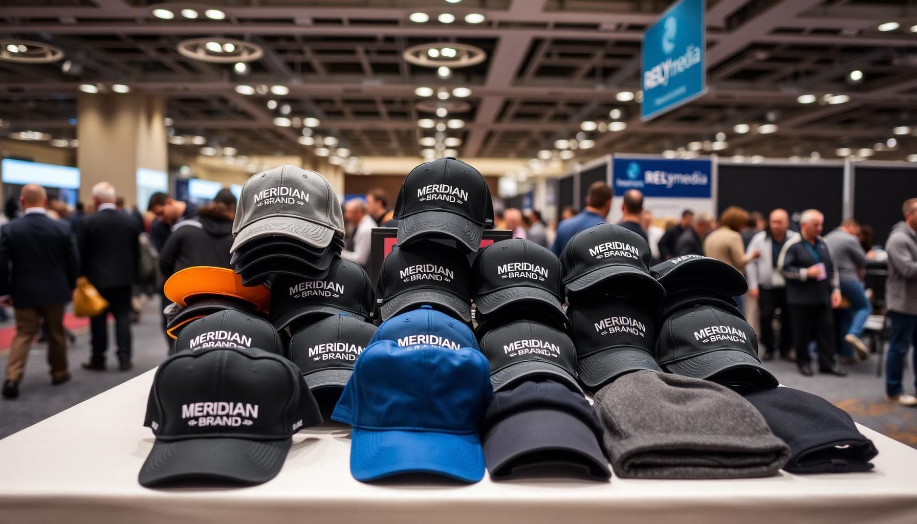 Collection of branded custom hats and caps — promotional headwear for giveaways