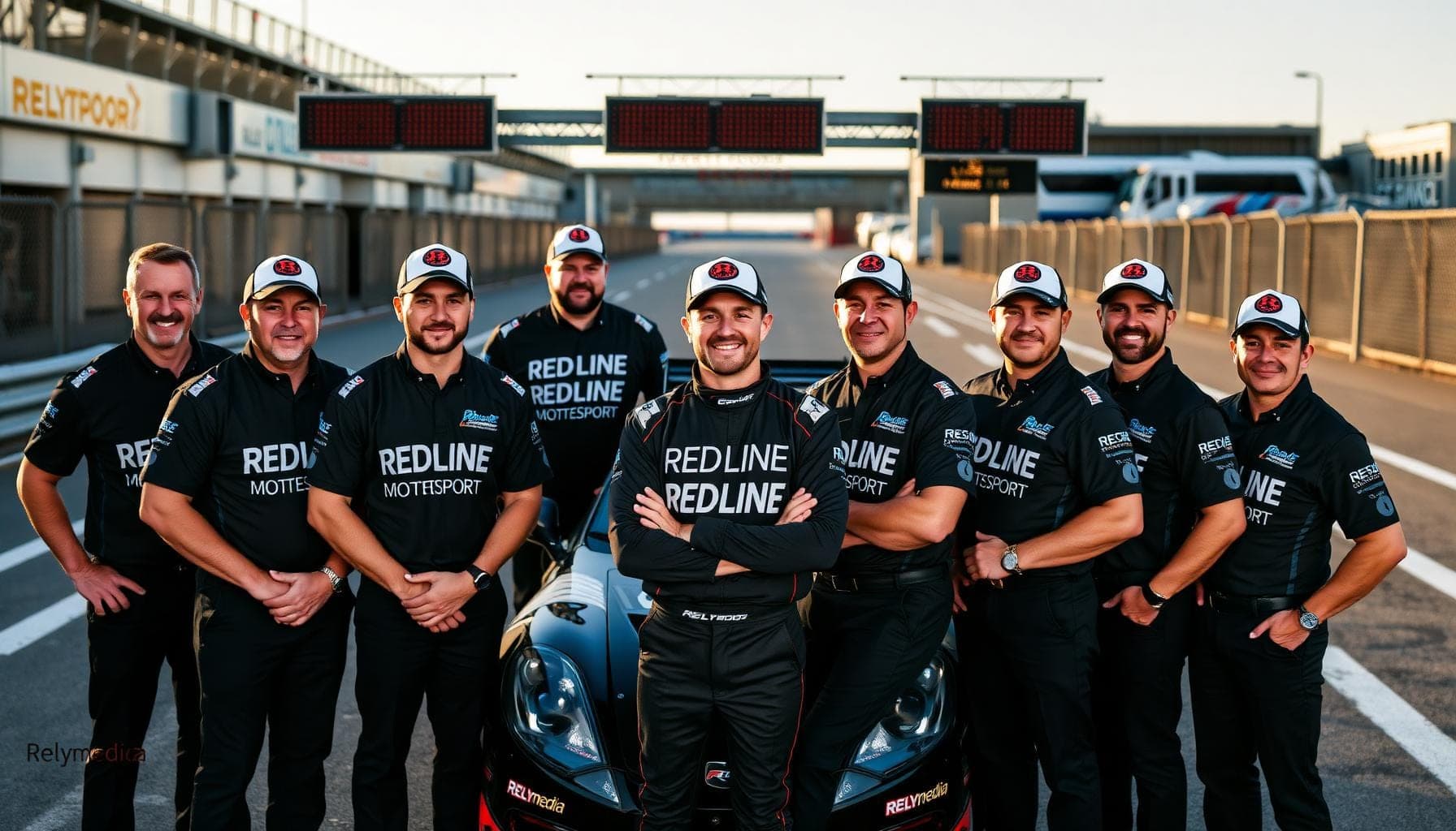 Racing fans and team celebrating with custom racing apparel