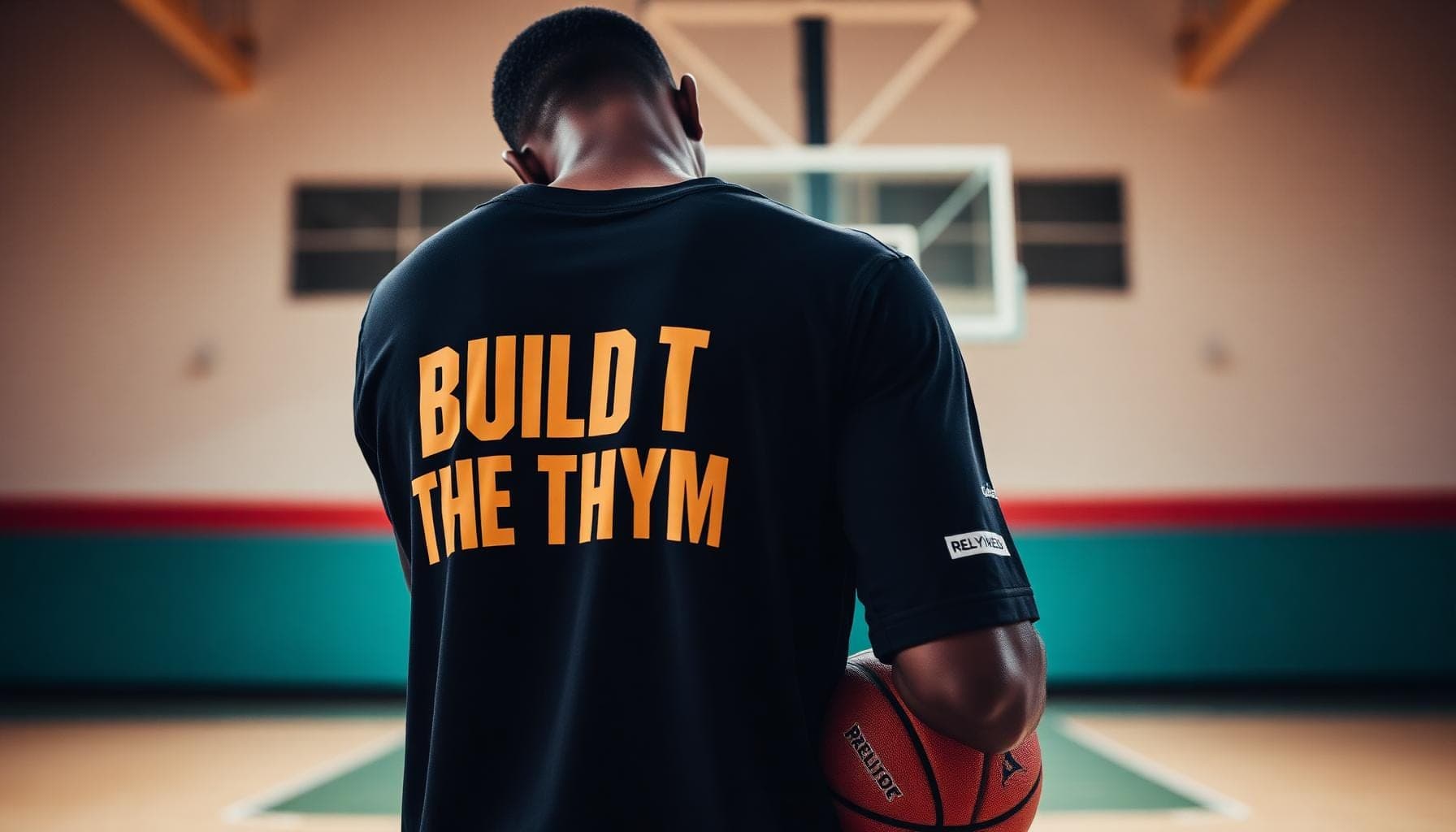 Basketball player wearing custom team jersey with slogan