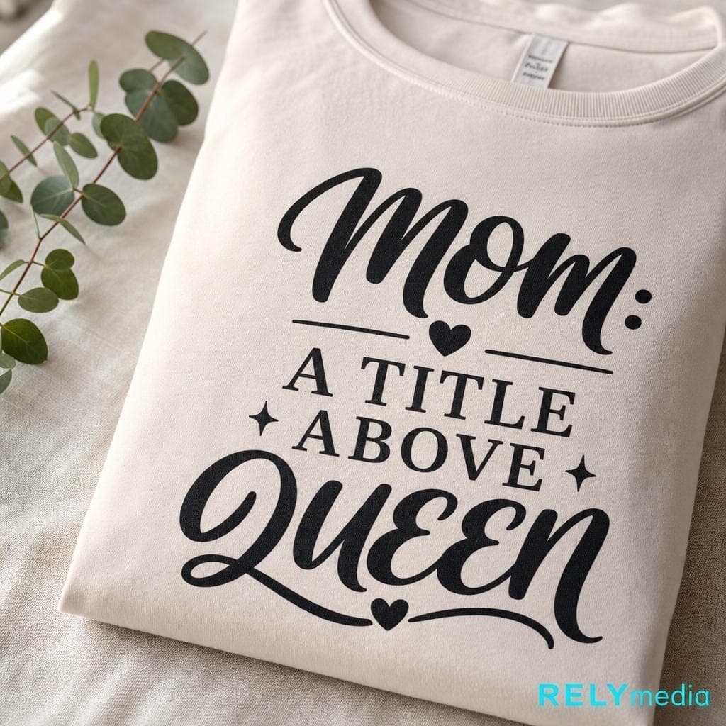 Close-up of a printed Mother’s Day slogan on custom apparel