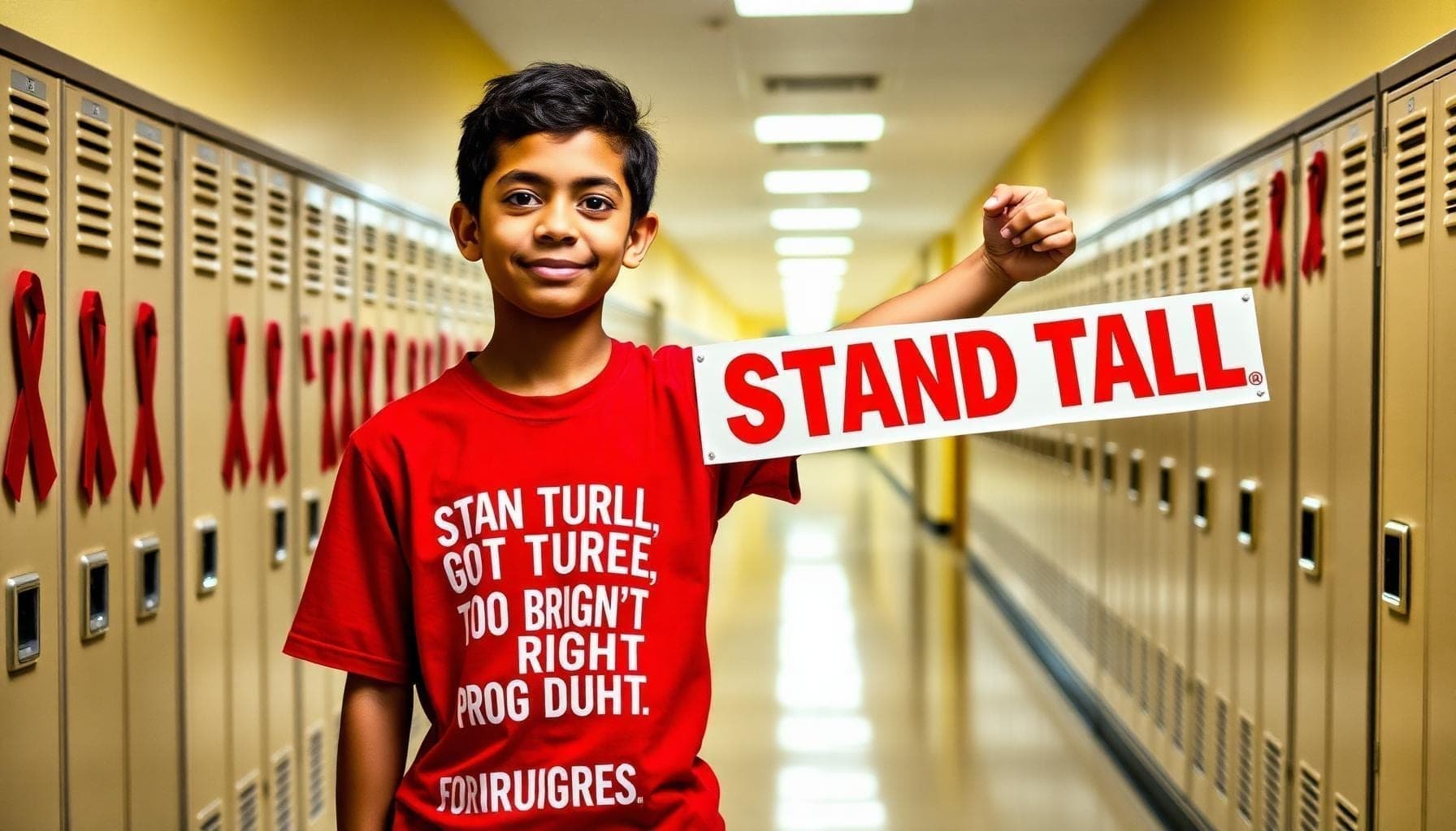 Middle school students with Red Ribbon Week branded apparel β drug prevention campaign