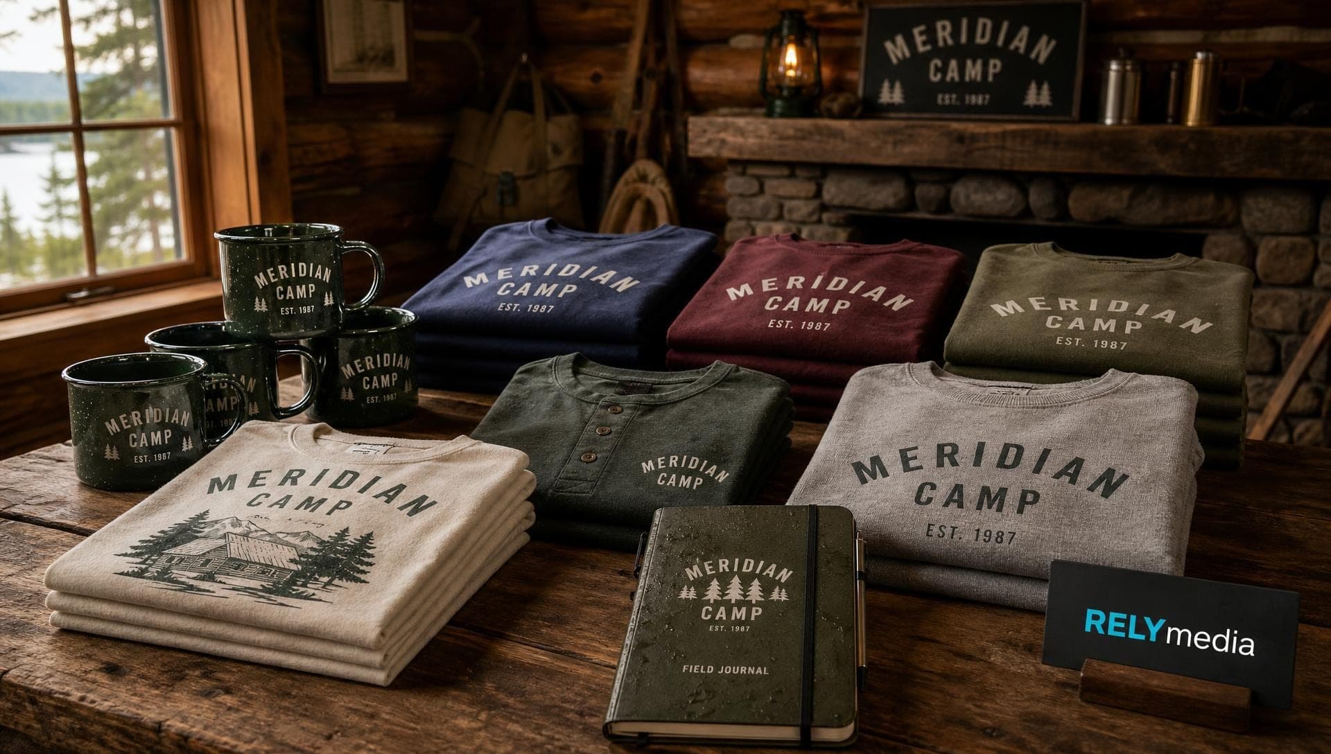 Custom hunting gear and camp apparel display