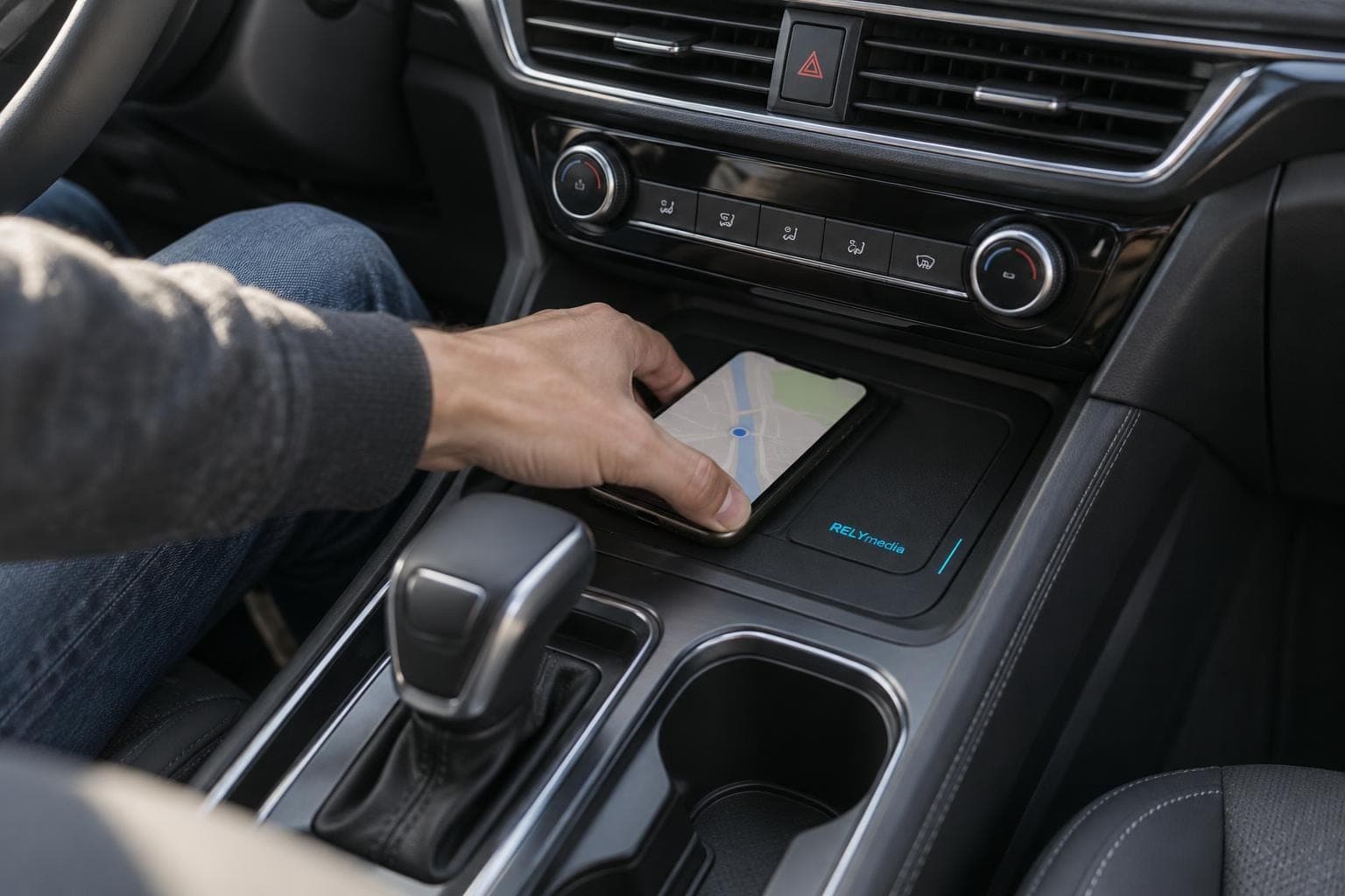Phone charging on a wireless pad in a car console