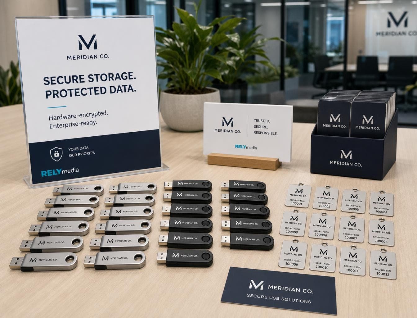 IT security team reviewing encrypted USB drives on a display