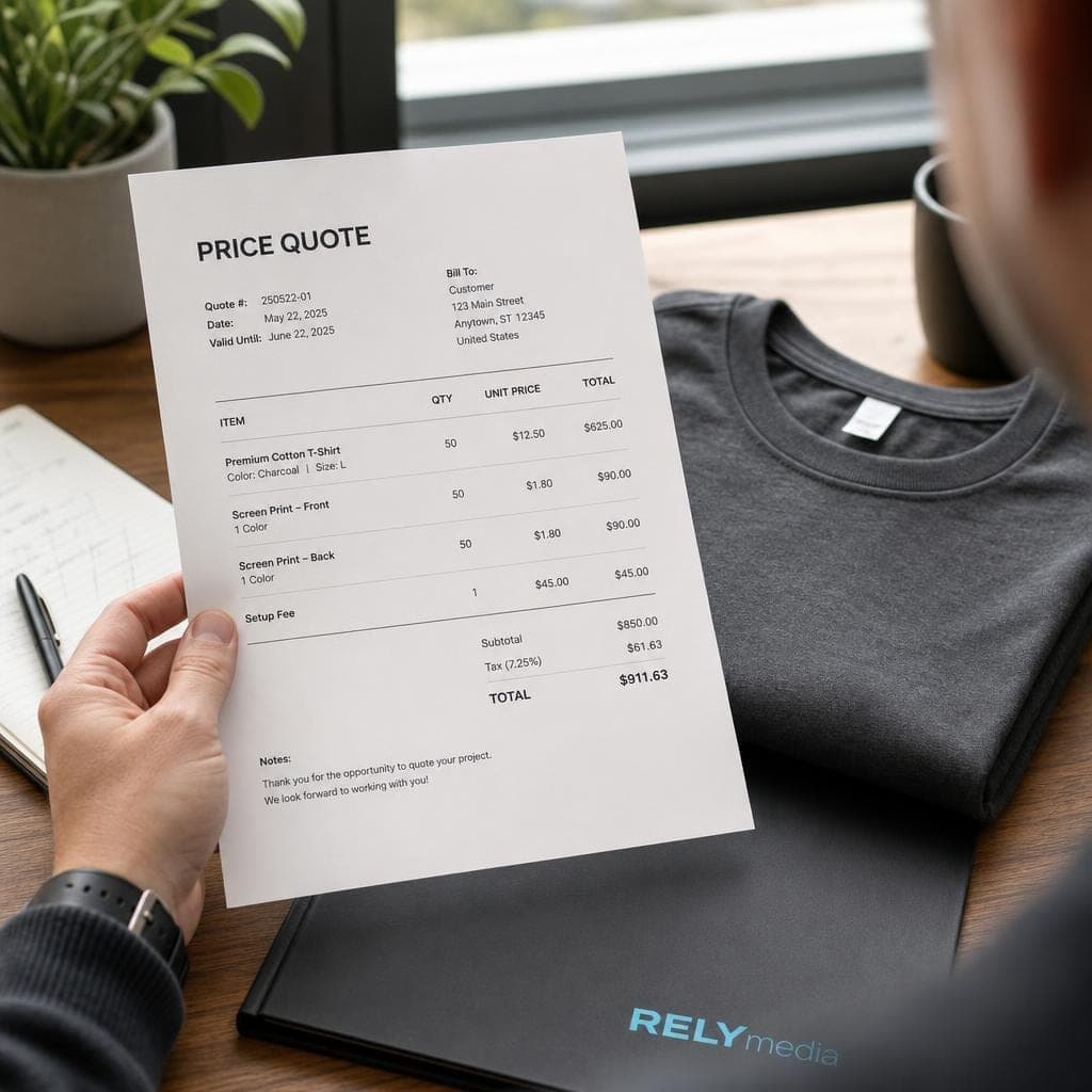 Reviewing an all-inclusive custom T-shirt price quote