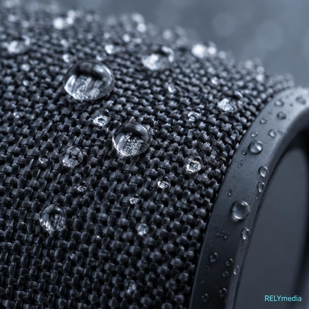 Close-up of a speaker's fabric grille