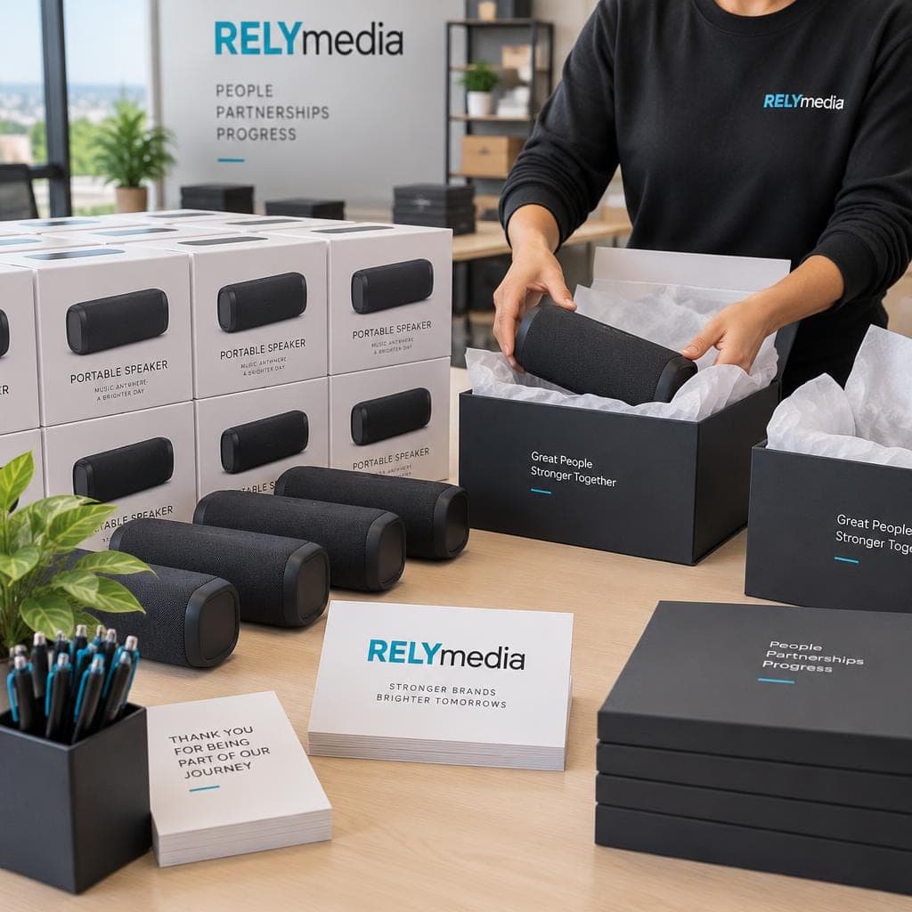 Speakers being packed for shipment in a fulfillment area