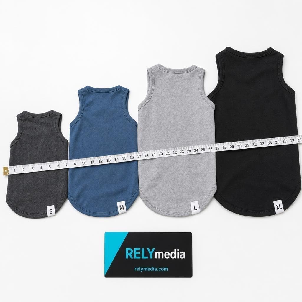 Flatlay showing dog shirt sizing
