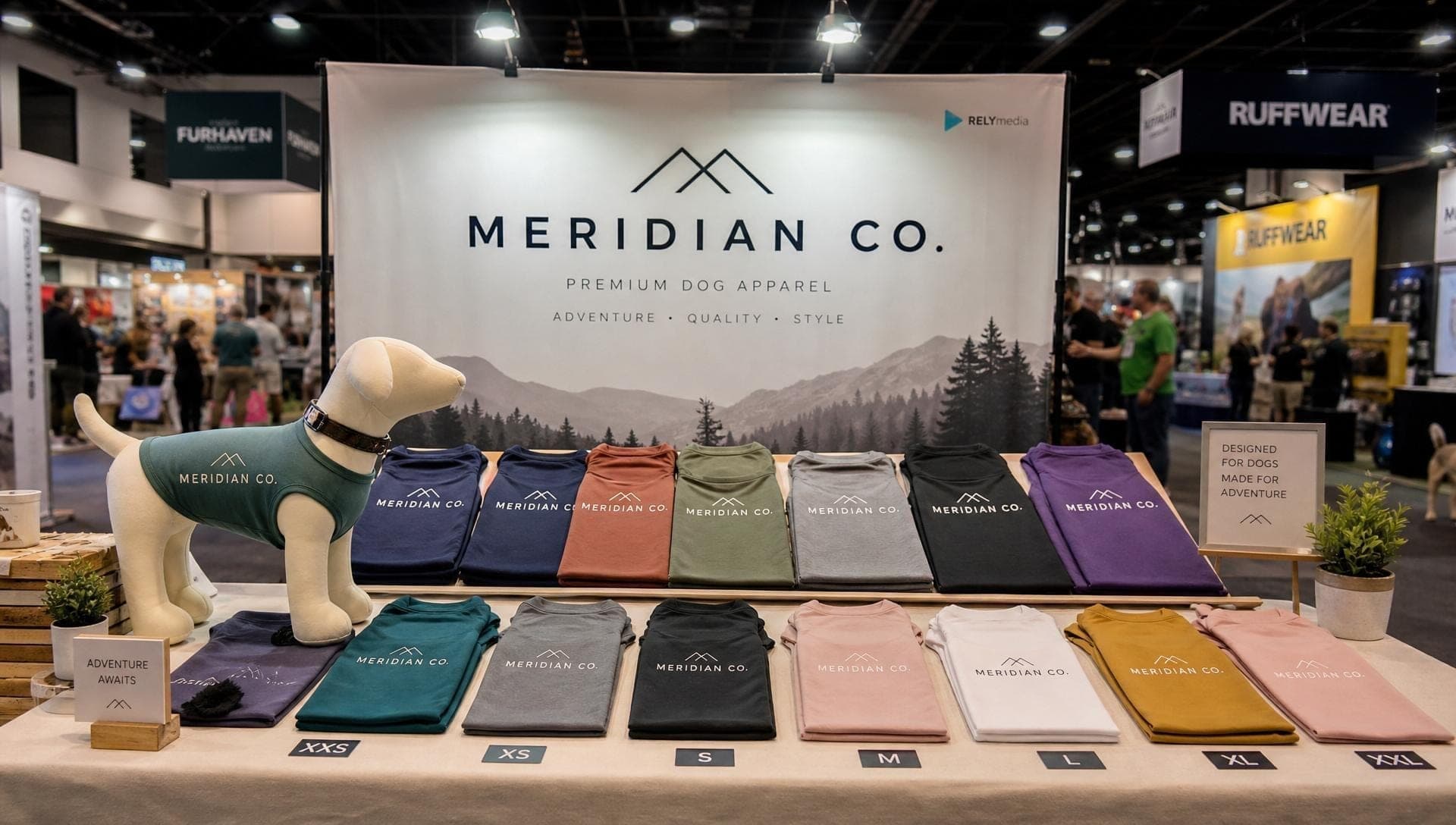 Branded dog apparel at a pet expo event