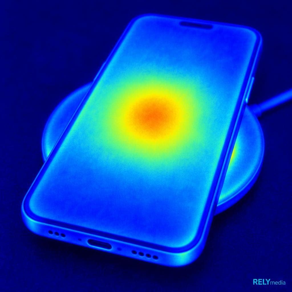 Thermal view of a phone warming up on a charger