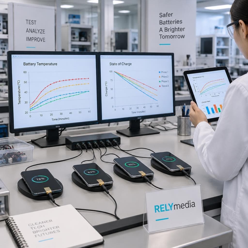 Researchers testing phone batteries in a lab