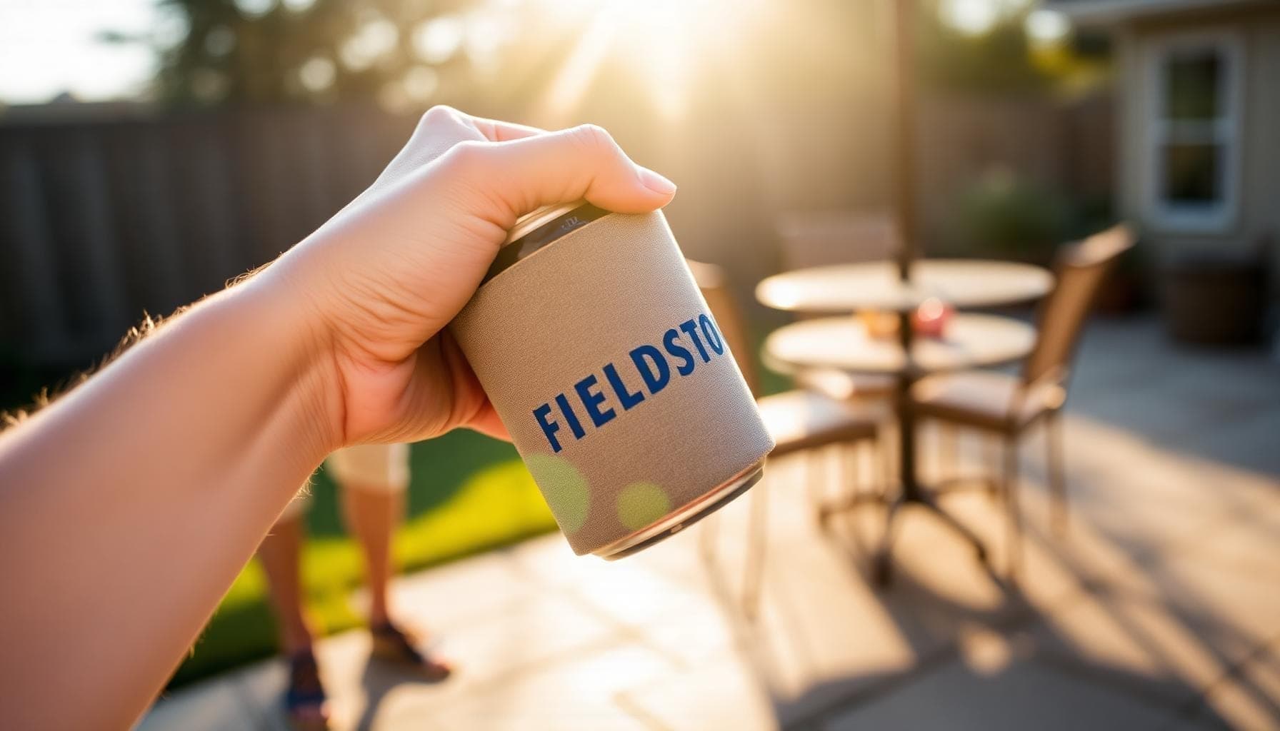 Color-changing promotional koozie in action at an outdoor event