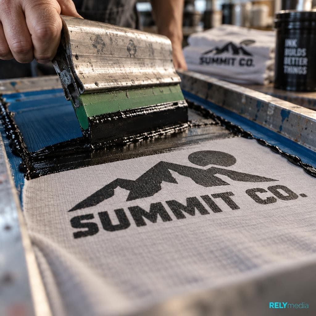 Close-up of ink being applied to a custom t-shirt
