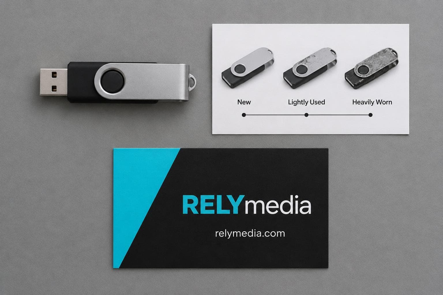 Flash drives laid out along a timeline