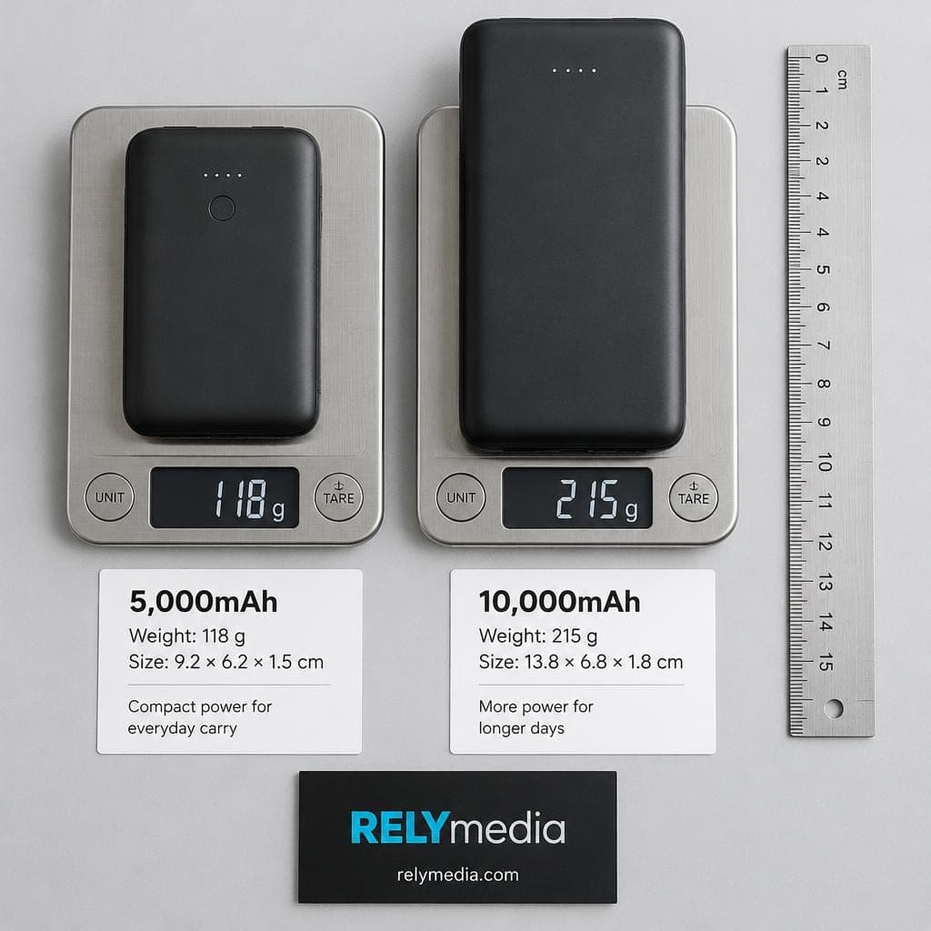 Flat lay comparing power banks of different sizes
