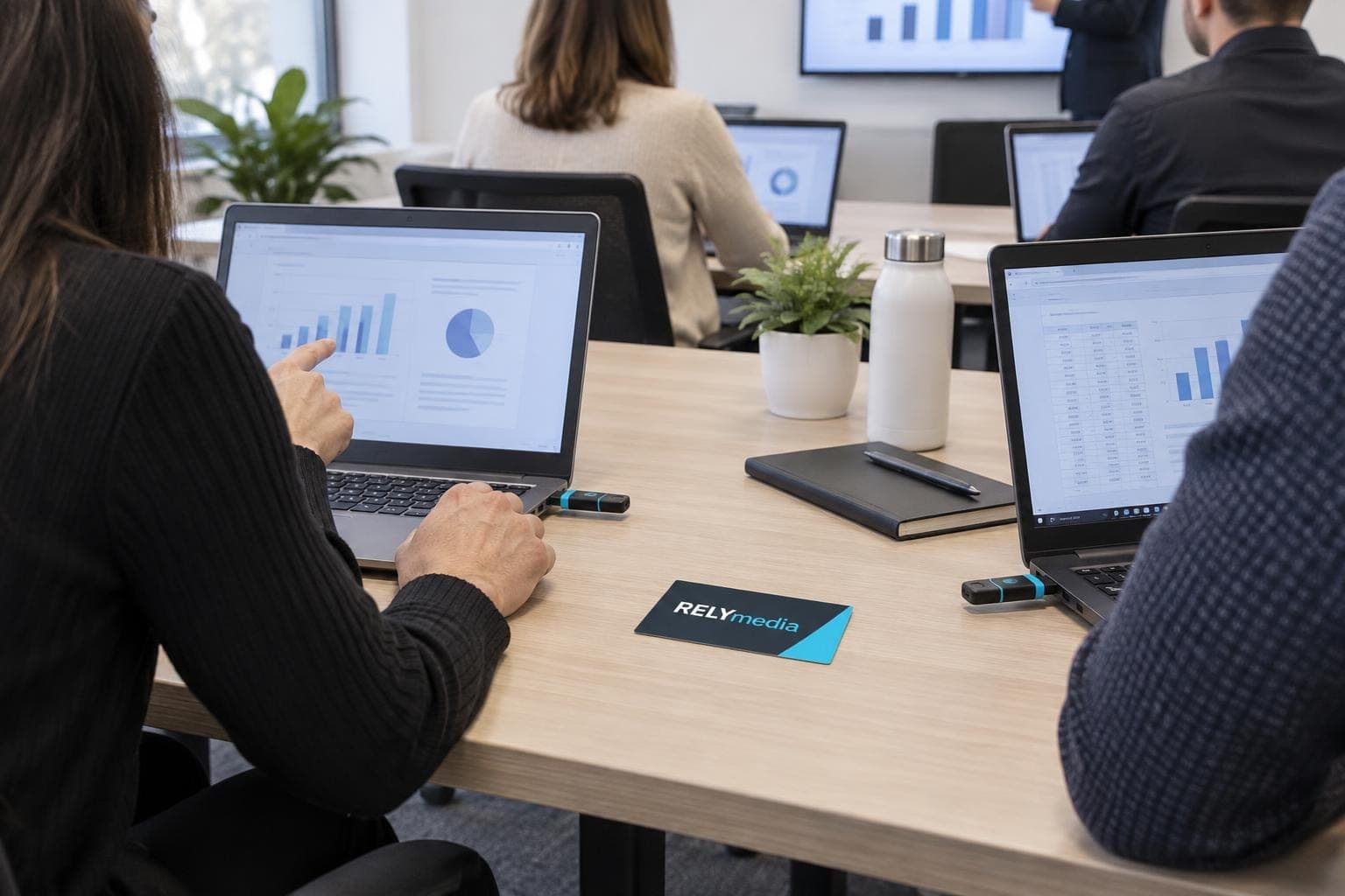 Training room with a presentation on screen