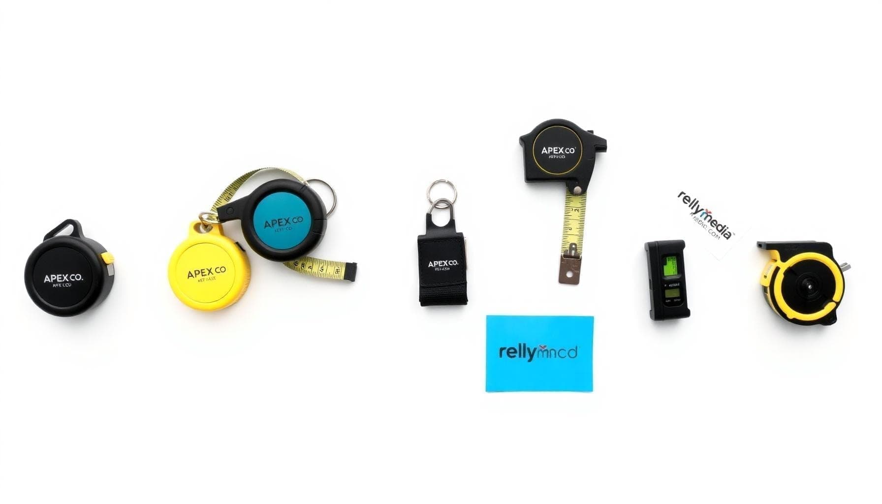 Tape measure and toolbox essentials flat lay