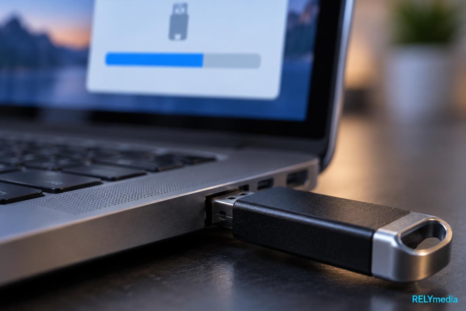 Close-up of a USB drive format in progress
