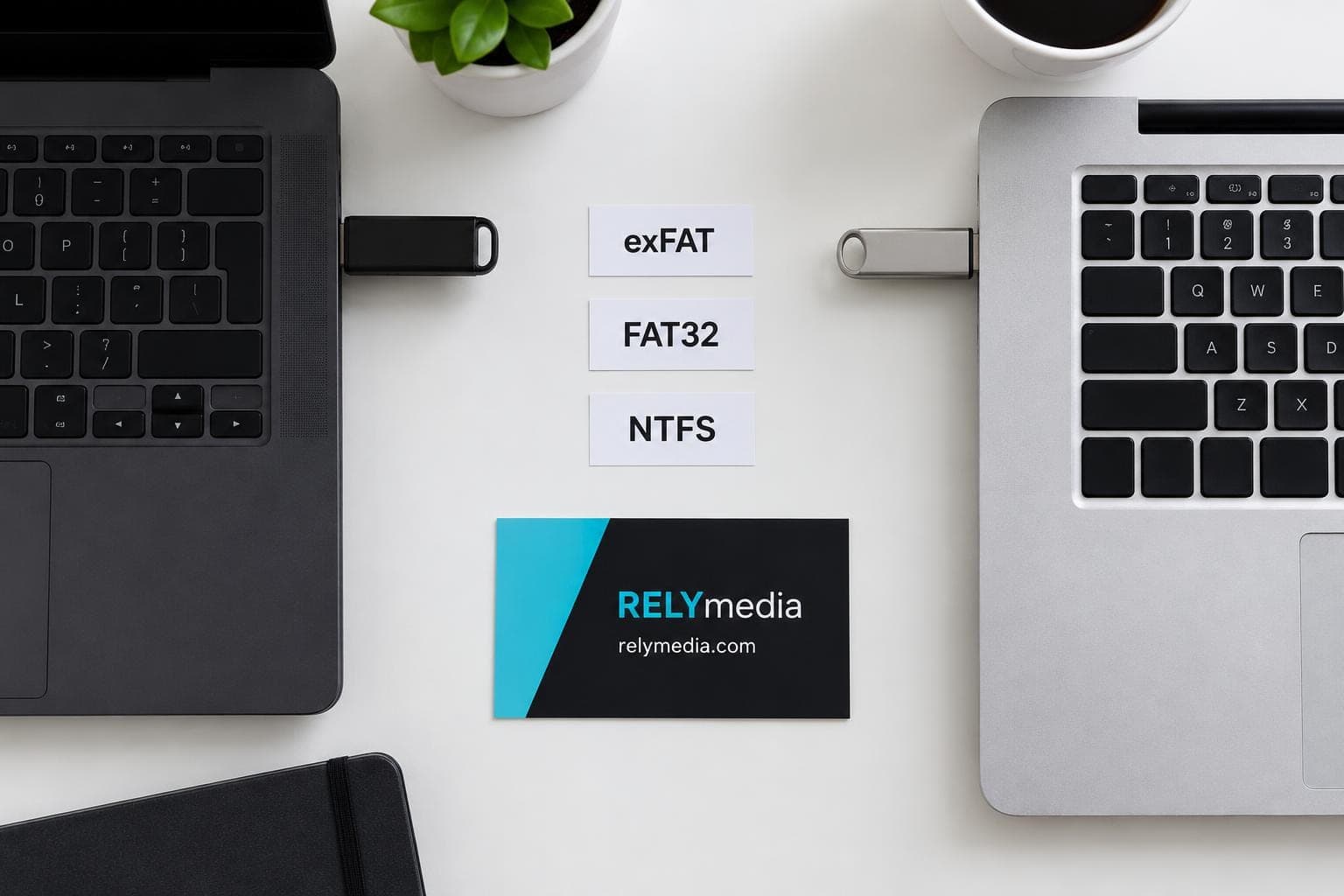 Flash drives labeled with different file system formats