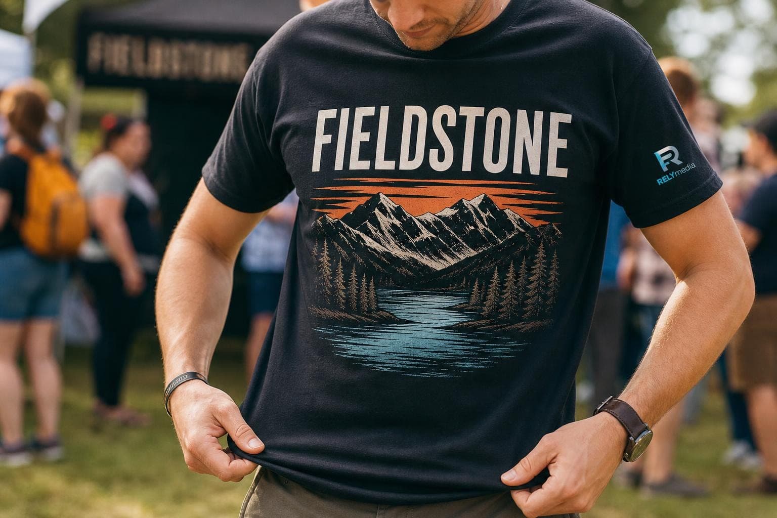 Full front print design worn on a custom t-shirt