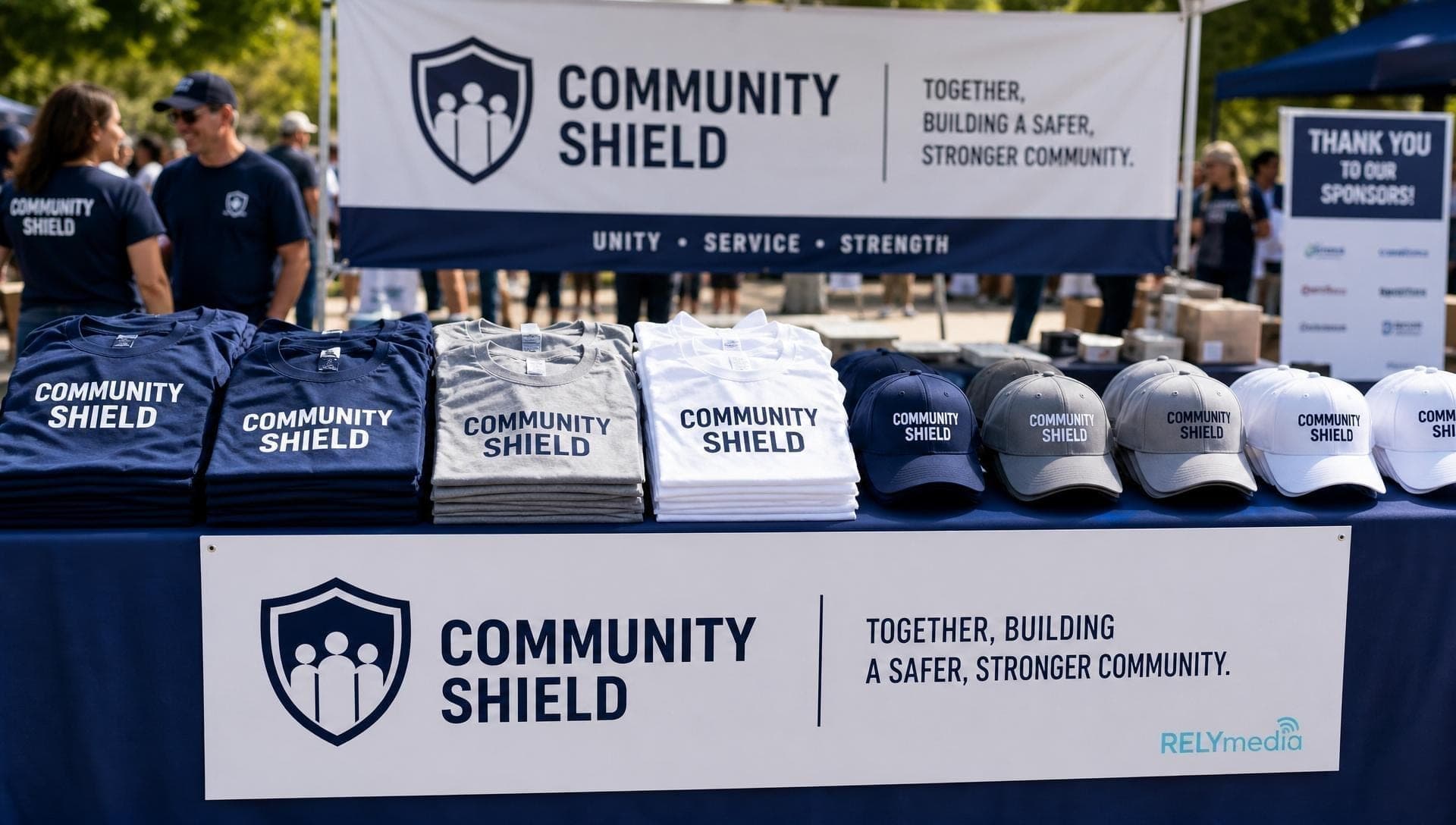 Police unit at a community outreach event wearing custom apparel