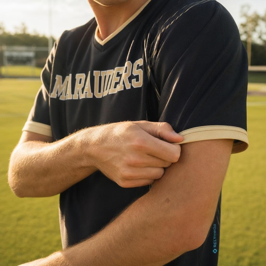 Player wearing a custom M-team jersey