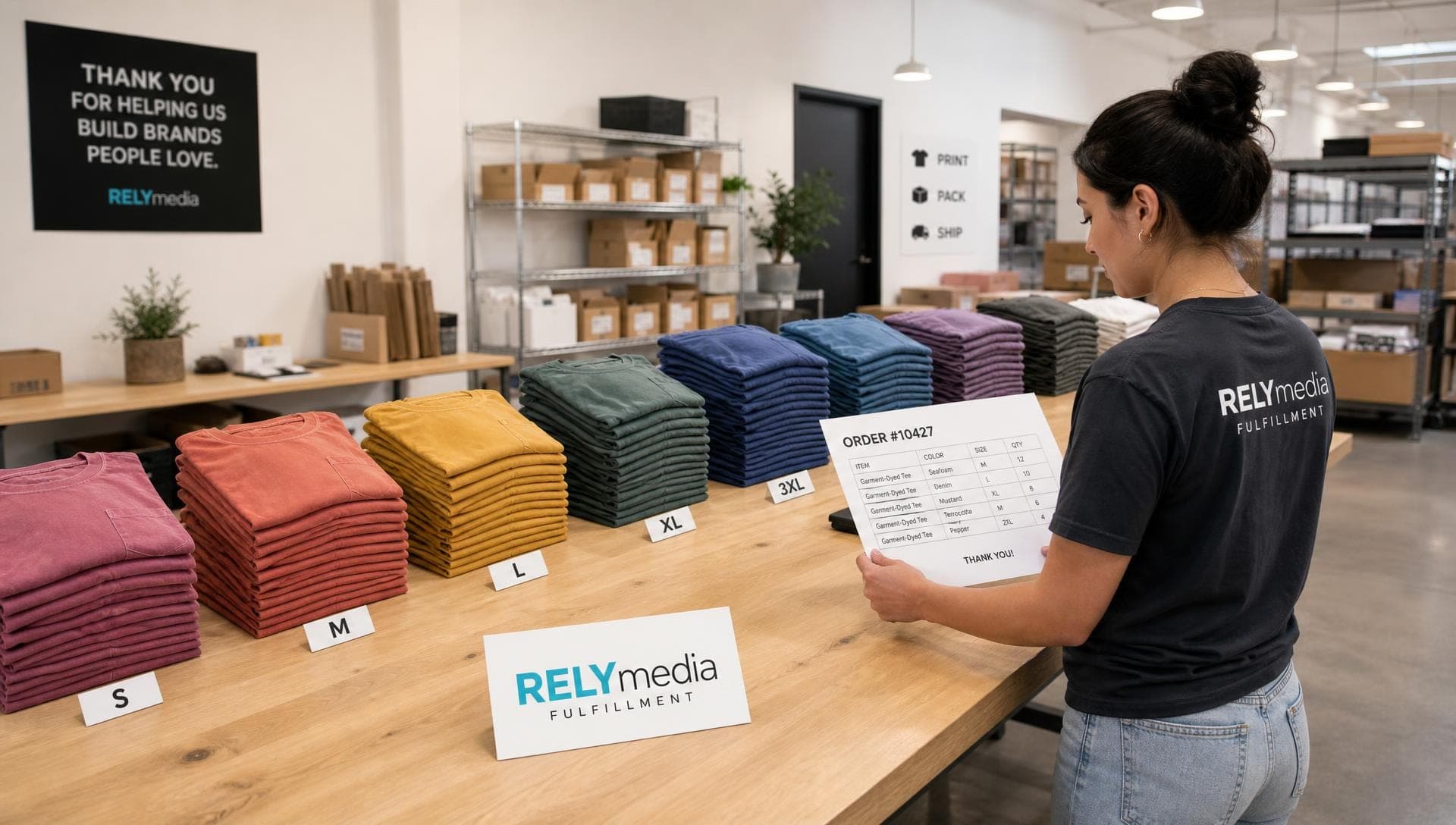 Custom Comfort Colors order packed and ready for fulfillment