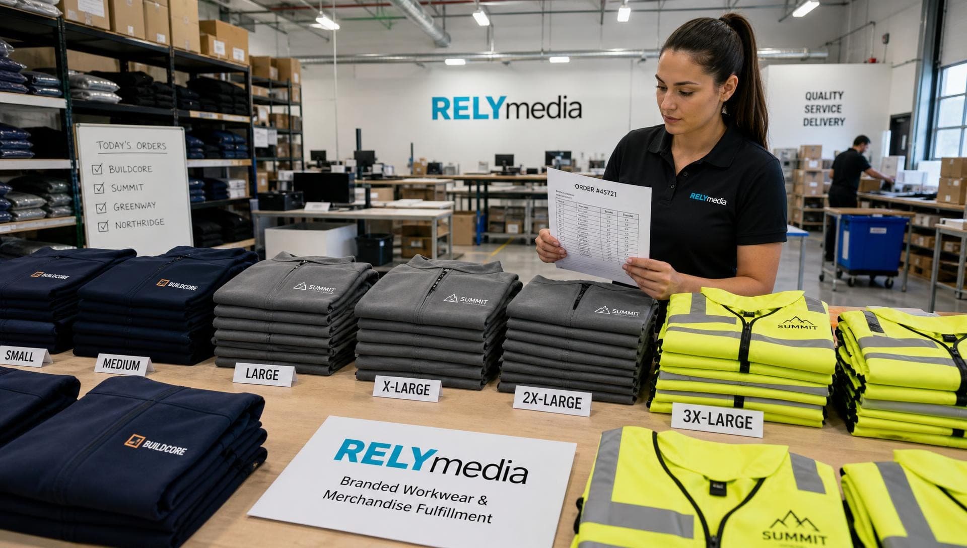 Uniform program samples laid out for a business to review